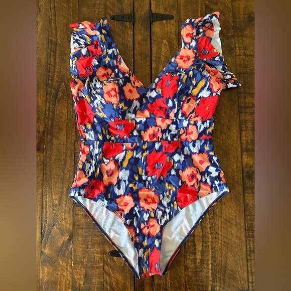 Chic Soul Other - Chic Soul Vibrant Floral One Piece - Red and Navy